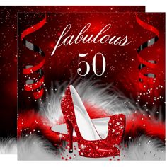 a red high heel birthday card for someone's 50th