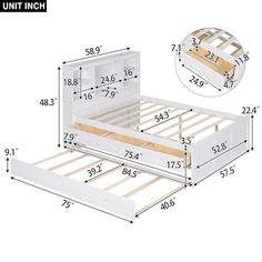 Yiekholo White Full Wood Bed Frame with Storage in the Beds department at Lowes.com Wood Bed, Full Size Bed, Small Office, Daybed