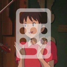 an animated image of a woman holding something in her hands