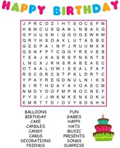 a happy birthday word search is shown on the page for children to learn how to use it