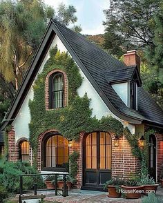 a house with ivy growing all over it