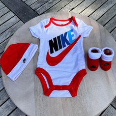 For Sale Is A Nike Newborn Baby Size 0-6 M Red Booties Socks Bodysuit Beanie Hat 3 Piece Set New In Box. Bodysuit & Hat: 100% Cotton Booties: 62% Cotton, 34% Polyester, 4% Elastane, Imported Machine Wash One Short Sleeve Bodysuit, One Beanie, And One Pair Of Booties, Soft Knit Fabric, Expandable Lapped Shoulders For Easy Changing. Bottom Snap Closures. Rib Cuffs For A Snug, Comfortable Fit, Weave Type: Knit Ships Same Or Next Day. Any Questions. Just Ask. **Please See All Pictures For Full Item Red Booties, Short Sleeve Bodysuit, Kids Nike, Baby Size, Beanie Hat, White Nikes, Soft Knits, Beanie Hats, Newborn Baby