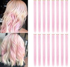 PRICES MAY VARY. 🔸QUANTITY: 16 PCS of set; COLOR:Light pink; WEIGHT: 7g/pcs; LENGHT: 21"(55cm); WIDTH:1.2"(3.5cm) 🔸MATERIAL:High Temperature Kanekalon Synthetic Fiber with a snap clip, Heat-resisted&never faded 🔸This Colored Hair Extensions are also Easily Untangled Just by Brushing Your Fingers through Them. There is Some Hair Falling out When Brushing through Them Firstly, But a While it will Decreases, So it Does not Affect the Use. 🔸These Clip-in Highlight Extensions are Produced with Pr Highlight Extensions, Pink Hair Extensions, Barbie Blonde, Hair Falling, Light Pink Hair, Hair Extensions Clip, Extensions Clip In, Colored Hair Extensions, Best Gifts For Girls