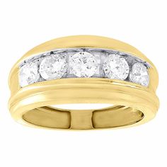 a yellow gold ring with five diamonds