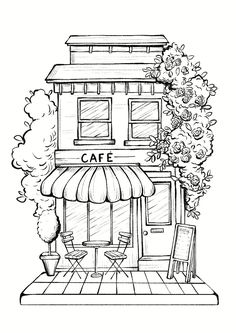 Cafe Facade Coloring Page Carcase Iphone, Sketches Ideas, Drawing Help, Coloring Designs, Drawing Hands, Drawing Eyes, Drawing Hair