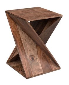 a wooden side table with two intersecting sections