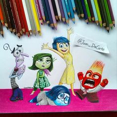 an image of cartoon characters with colored pencils