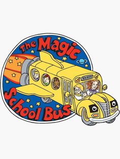 the magic school bus sticker is yellow and has children in it's back