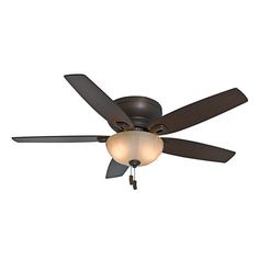 a ceiling fan with two light bulbs on it and a dark brown finish to the blades