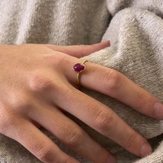 Anthony Lent, Gabriella Kiss, Burmese Ruby, Hudson Valley Ny, Bezel Set Ring, Ruby Jewelry, 18k Yellow Gold Ring, Saturated Color, Burmese