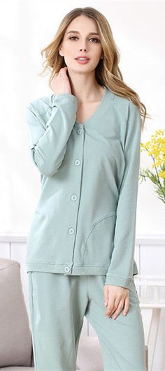 Sage Green Button Down Long Sleeves Top and Long Pants Pajama Set Sleep Wear, Sleeves Top, Green Button, Long Pants, Sage Green, Pajama Set, Button Downs, Long Sleeve Tops, Pajamas