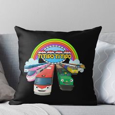 an amusement park with cars and buses throw pillow