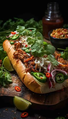 Banh Mi vietnamien, garni de poulet épicé juteux et mariné Paleo Kitchen, Bahn Mi, Banh Mi Sandwich, Mexican Breakfast Recipes, Lunch Inspiration, Brunch Buffet, Bento Recipes, Summer Cooking