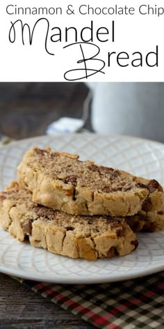 cinnamon and chocolate chip mandel bread on a plate