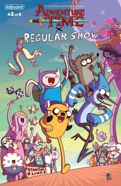 adventure time regular show poster with cartoon characters