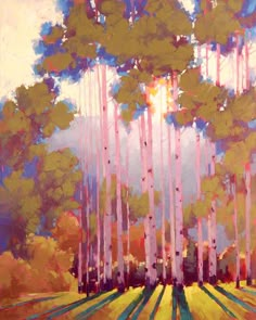 an oil painting of trees in the sunlight