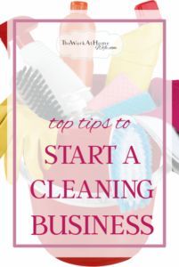 a bucket full of cleaning supplies with the words top tips to start a cleaning business