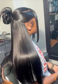 Styles For Quick Weave, 3 Part Hairstyles, Half Up Half Down Curly Wig Hairstyles, Quickweave Half Up Half Down Styles, Half And Half Quick Weave, Quick Weave Styles Half Up Half Down, Half Up Half Up Hairstyles, 3 A Hairstyles, Half Up Half Down Hair Bun Black Women