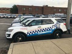 a police car parked in a parking lot