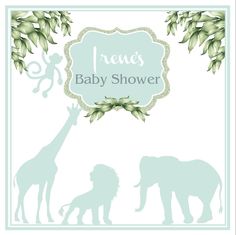 a baby shower with an elephant and giraffe silhouettes on the front cover