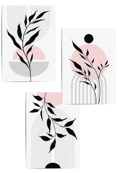 set of 3 pink and grey mid century prints Pink And Grey Bedroom, Bedroom Wall Prints, Boho Art Painting, Gray Bedroom Walls, Colour Display, Boho Painting, Colorful Kitchen, Grey Wall, Grey Bedroom