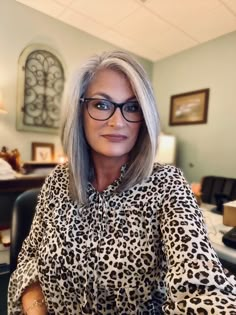 Eyeglasses For Women With Gray Hair, Eyeglasses For Women Over 60 Gray Hair, Long Grey Hair Over 50 Shoulder Length, Bangs For Older Women With Long Hair And Glasses, Long Layered Grey Hair With Bangs, Grey Hair And Glasses, Grey Hair Over 50, Silver Haired Beauties, Medium Length Hair With Layers