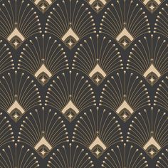 an art deco style wallpaper with gold and black fan shaped design on the back