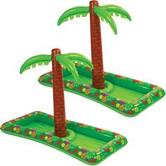 two inflatable palm trees on an inflatable pool