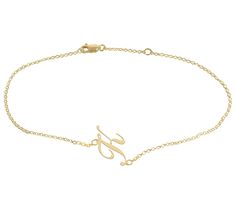 Pep up your stride and flaunt your personality by adding this elegant anklet adorned with a personalized motif. From Heights Jewelers. Elegant Anklet, Script Initial, Ankle Bracelets, Anklets, Initials, Gold Plate, Plating, Gold