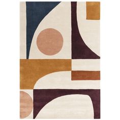 an abstract rug with various colors and shapes