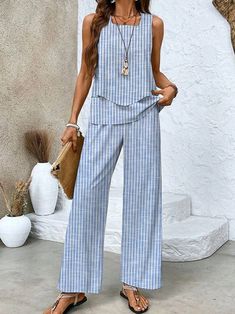 Top And Pants Set, Top Pants Set, Summer Set, Sport Chic, Summer Blouses, Modern Outfits, Look Casual, Women Set, Outfit Casual