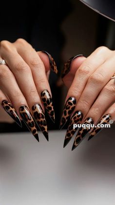 Unleash Your Wild Side with Leopard Nails Today! Halloween Nail Trends 2024, Long Leopard Nails, Leopard Halloween Nails, Glamour Nails Leopard, Halloween Leopard Nails, Stiletto Leopard Nails, Stiletto Cheetah Nails, Leopard Christmas Nails, Black And Leopard Nails