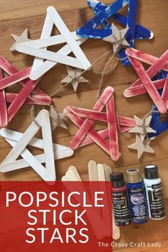 popsicle stick stars made with red, white and blue sticks