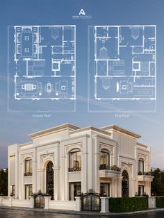 an architectural drawing of a two story house