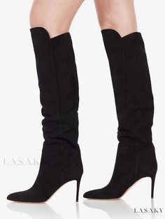 Lasaky - Premium Suede Knee Length Boots for Women with Stiletto Heel - Elegant and Stylish Design Fitted Closed Toe Knee-high Boots, Elegant Closed Toe Knee-high Boots For Winter, Elegant Closed Toe Knee-high Boots For Party, Elegant Knee-high Closed Toe Boots For Winter, Elegant Closed-toe Knee-high Boots For Winter, Elegant Fitted Knee-high Boots With Closed Toe, Elegant Fitted Knee-high Closed Toe Boots, Fitted Suede Heeled Boots With Closed Toe, Elegant Suede Knee-high Boots For Spring