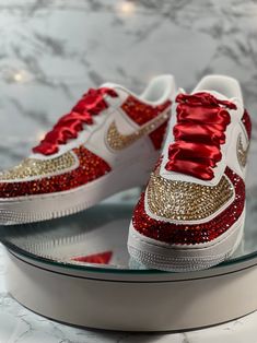 Custom Bling Air Force 1s - Etsy Bedazzled Shoes Diy, Bride Sneakers, Quinceanera Shoes, Swarovski Nike, Bedazzled Shoes, Nike Shoes Women Fashion, Custom Sneakers Diy, Air Force 1s, Custom Bling