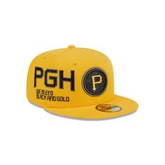 Rep the home of the Pittsburgh Pirates with this City Connect Icon 59FIFTY hat. Built by New Era, it features bold graphics based on the team's City Connect uniforms. The high crown and fitted design hat perfect for any Pittsburgh Pirates fan look.Rep the home of the Pittsburgh Pirates with this City Connect Icon 59FIFTY hat. Built by New Era, it features bold graphics based on the team's City Connect uniforms. The high crown and fitted design hat perfect for any Pittsburgh Pirates fan look.PROD Yellow Snapback Hat With Embroidered Logo, Yellow Embroidered Snapback Hat, Snapback Hats With Letter Print For Fans, Fan Merchandise Snapback Hat With Letter Print, Letter Print Snapback Hats For Fans, Yellow Hats With Letter Print And Curved Brim, Flat Bill Hat With Logo Patch For Fans, Flat Brim Hat With Logo Patch For Fans, Yellow Curved Brim Hats With Letter Print