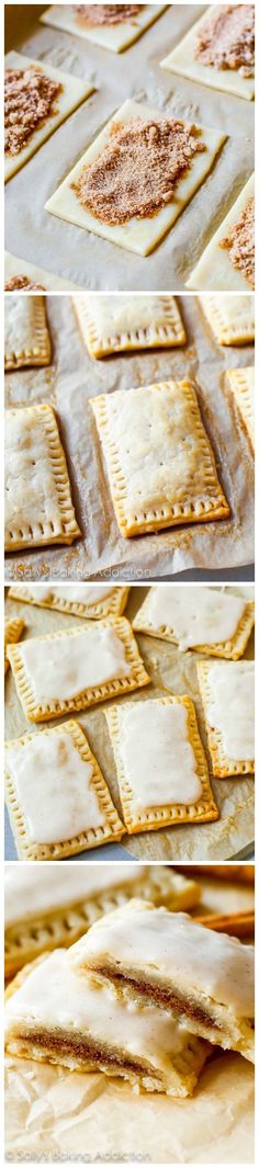 several different types of crackers are being prepared to be baked in the oven and put on