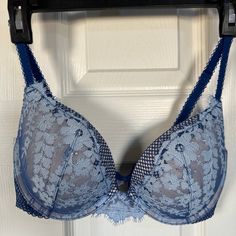 Victoria’s Secret Bra New Never Worn. Excellent Condition Size 34c Elegant Blue Bra For Spring, Elegant Blue Spring Bra, Victoria's Secret Blue Partially Lined Bra, Blue Partially Lined Victoria's Secret Bra, Partially Lined Blue Victoria's Secret Bra, Spring Blue Push-up Bra, Victoria's Secret Blue Summer Bra, Blue Padded Bra For Spring, Oc Inspo