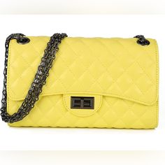 Condition: New Size: 10.25” X 3.55” X 6” Color: Yellow With Black Chain Strap; Material: High Quality Pu Leather; Modern And Classic Quilted Design And Secure Anti-Theft Lock Closure; Capacity: 1 Main Compartment With 1 Zip Pocket; This Crossbody Bag Can Hold Small Essentials Like Phone, Cards, Wallet, Sunglasses, Cosmetics And So On. The Natural Texture And Luster Of Leather Bring A More High-End Experience. Wear Resistant Fabric Lining, With Superior Hardware Accessories. Good For Everyday Use Phone Cards, Crossbody Bags For Women, Quilted Crossbody Bag, Underarm Bag, Classic Style Women, Leather Crossbody Purse, Purses Designer, Shoulder Messenger Bag, Small Crossbody Bag