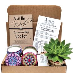 "Doctor Gifts for Doctor Gift Box Doctor Birthday Gift Succulent Gift Box Doctor Appreciation Gift Doctor Care Package Doctor Basket Gift  UPGRADE TO PRIORITY SHIPPING AND WE'LL INCLUDE IN THE GIFT BOX A FREE ITEM, E.G., A BATH BOMB, EXTRA OIL, ETC. To add additional items to the box, see the below listing, add to the cart the selected item(s) and proceed with the checkout: https://www.etsy.com/listing/960311450/care-package-natural-soap-bath-bomb?ref=shop_home_active_8 WE CAN SEND THE GIFT BOX DIRECTLY TO THE RECIPIENT OF THE GIFT. To avoid delays, lost packages, and/or repayment of the shipping fees, please make sure to enter the correct mailing address at checkout. For multiple orders sent to different addresses, please place individual orders. Please track your package and open it as s Succulent Gift, Candle Gift Box, Compass Bracelet, Oil Warmer, Succulent Gifts, Oil Gifts, Types Of Gifts, Spa Kit, Care Package