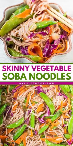 15-Minute Skinny Vegetable Soba Noodles! With plenty of crunch and texture from veggies in a flavorful broth, this Asian noodle recipe is a simple dinner idea you'll surely love. Whip up this main dish for dinner! Soba Noodles Soup, Soup With Vegetables, Noodles Soup, Averie Cooks, Soba Noodles, Healthy Vegetables, Noodle Recipes, Filling Recipes, Broth