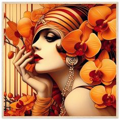 Art Deco Wall Art "Orange Orchids" Printed on Premium Matte Paper Framed in Natural Wood, Dark Brown or Black Wood. Beautiful image. Our sturdy wooden framed posters come ready to hang and are printed on heavyweight white matte paper with a smooth, luxurious finish--designed to stand the test of time:     Ready-to-hang: Includes hanging kit, ready to hang directly on the wall.     Frame Material: Durable pine wood.     Frame Measurements: 20-25mm (0.79"-0.98") thick, 10-14mm (0.4"-0.6") wide.     Paper Weight: 200 gsm (80 lb), thickness: 0.22 mm (8.7 mils).     Paper Finishing: Matte, smooth, non-reflective surface.     Protection: Shatterproof plexiglass protects the poster.     Sustainable Paper: FSC-certified materials or equivalent.     Available Sizes: 15 sizes in inches (US&CA) and c Deco Wall Art, Wall Art Orange, Orange Orchid, Art Deco Illustration, Creative Wall Art, Mermaid Drawings, Deco Wall, Art Deco Wall