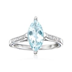 Ross-Simons - 1.70ct Aquamarine Ring, Diamond Accents in 14kt White Gold. Size 5. Lighten your look with this stunning aquamarine statement ring! On it, a 1.70 carat marquise aquamarine casts its heavenly hue on your ensembles, as sparkling round brilliant-cut diamond accents glisten along the polished 14kt white gold shank. 1/2" wide. Aquamarine ring. Aquamarine birthstones are the perfect gift for March birthdays. March Birthdays, Aquamarine Birthstone, March Birthday, Ring With Diamond, Aquamarine Ring, Beautiful Engagement Rings, Aqua Marine, Aquamarine Rings, Wedding Dreams