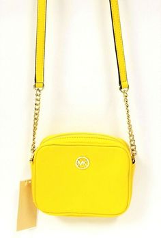 Michael Kors Yellow Travel Shoulder Bag, Michael Kors Yellow Shoulder Bag For Travel, Yellow Michael Kors Leather Shoulder Bag, Michael Kors Yellow Leather Shoulder Bag, Michael Kors Yellow Rectangular Shoulder Bag, Crossbody Purse Outfit, Purse Outfit, News Letter, Golden Chain