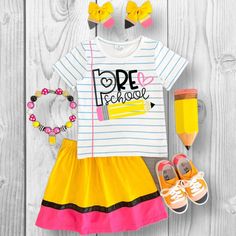 Includes top and skirt. Complete the look with our matching pencil hair bows, pencil necklace and pencil shoes. Available here, sold separately!  BOWS Preppy School Sets For Spring, Multicolor School Sets For Spring, Multicolor Sets For School In Spring, Multicolor Spring Sets For School, Spring Multicolor School Sets, Cute Multicolor Sets For School, Cute Multicolor School Sets, Pencil Necklace, Pencil Shoes