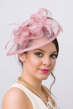 Penny Fascinator - Blush Derby Outfits, Pink Fascinator, Hat Fascinator, Summer Hats For Women, Mesh Hat, Mesh Ribbon, Pink Feathers, Mauve Color, Pink Hat