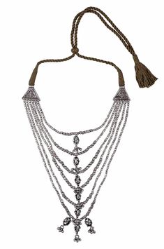 Buy silver bead strings thread necklace online in USA. Elevate your traditional look with royal Amrapali jewelry, silver plated jewelry, gold plated jewelry, gold plated necklace, silver earrings, silver bangles from Pure Elegance Indian fashion store in USA.-full view