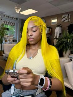 Yellow Frontal Wig Install, Yellow Wig Hairstyles, Yellow Wig Install, Yellow Wigs On Black Women, Yellow Frontal Wig, Yellow Hair Aesthetic, Yellow Hairstyles, Yellow Wig, Black Hair Wigs