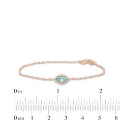 Show your mystical side when you wear this diamond and blue enamel evil eye bracelet in rose gold-plated silver. Crafted in sterling silver with 14K rose gold plate A bezel-set diamond sparkles at the center of the blue enamel eye. Diamonds line the border to complete this 1/10 ct. t.w. diamond design. This 7.0-inch cable chain bracelet secures with a spring-ring clasp. Rose Gold Plate, Frame Blue, Diamond Frame, Peoples Jewellers, Bezel Set Diamond, Eye Bracelet, Evil Eye Bracelet, Bracelet Clasps, Diamond Design